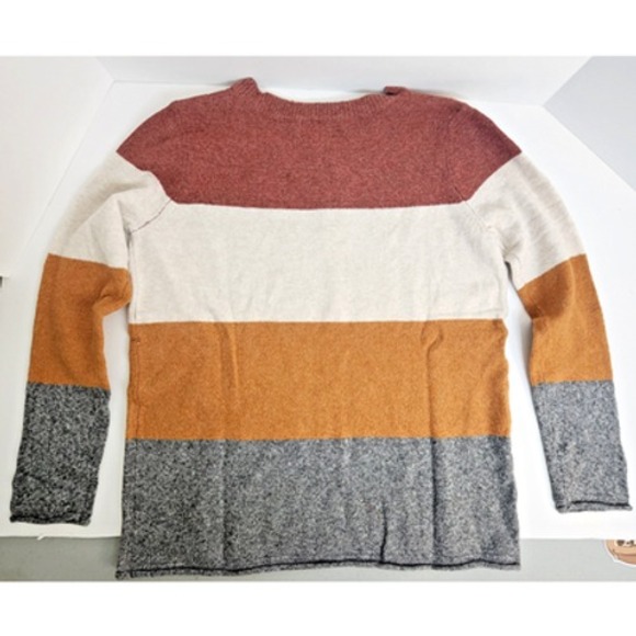 Pinque Sweater Colorblock Rust Cream Mustard Grey Crew Neck Womens XL NEW - Picture 4 of 6
